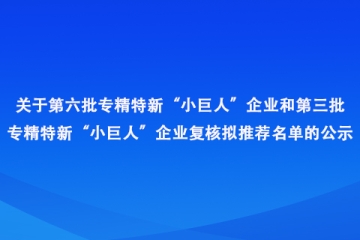 河南省：第六批专精特新“小巨人”企业和第三批专精特新“小巨人”企业复核拟推荐名单公示